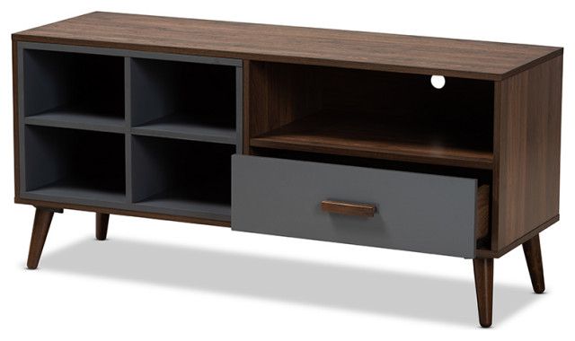 Kosen Modern Contemporary Two-Tone Gray And Walnut Brown Wood 1-Drawer ... regarding Contemporary Living Room Solutions with Oak Brown 1-Drawer TV Units