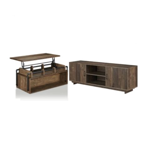 Krella 2-Piece Oak Wood Lift-Top Coffee Table And 62-Inch Tv Stand Set ... inside Furniture Of America Krella Wood Rustic 62-Inch Tv Stand In Reclaimed Oak