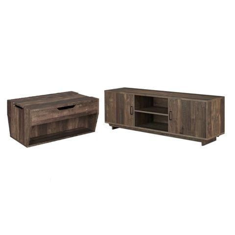 Krella 2-Piece Oak Wood Storage Coffee Table And 62-Inch Tv Stand Set ... inside Furniture Of America Krella Wood Rustic 62-Inch Tv Stand In Reclaimed Oak