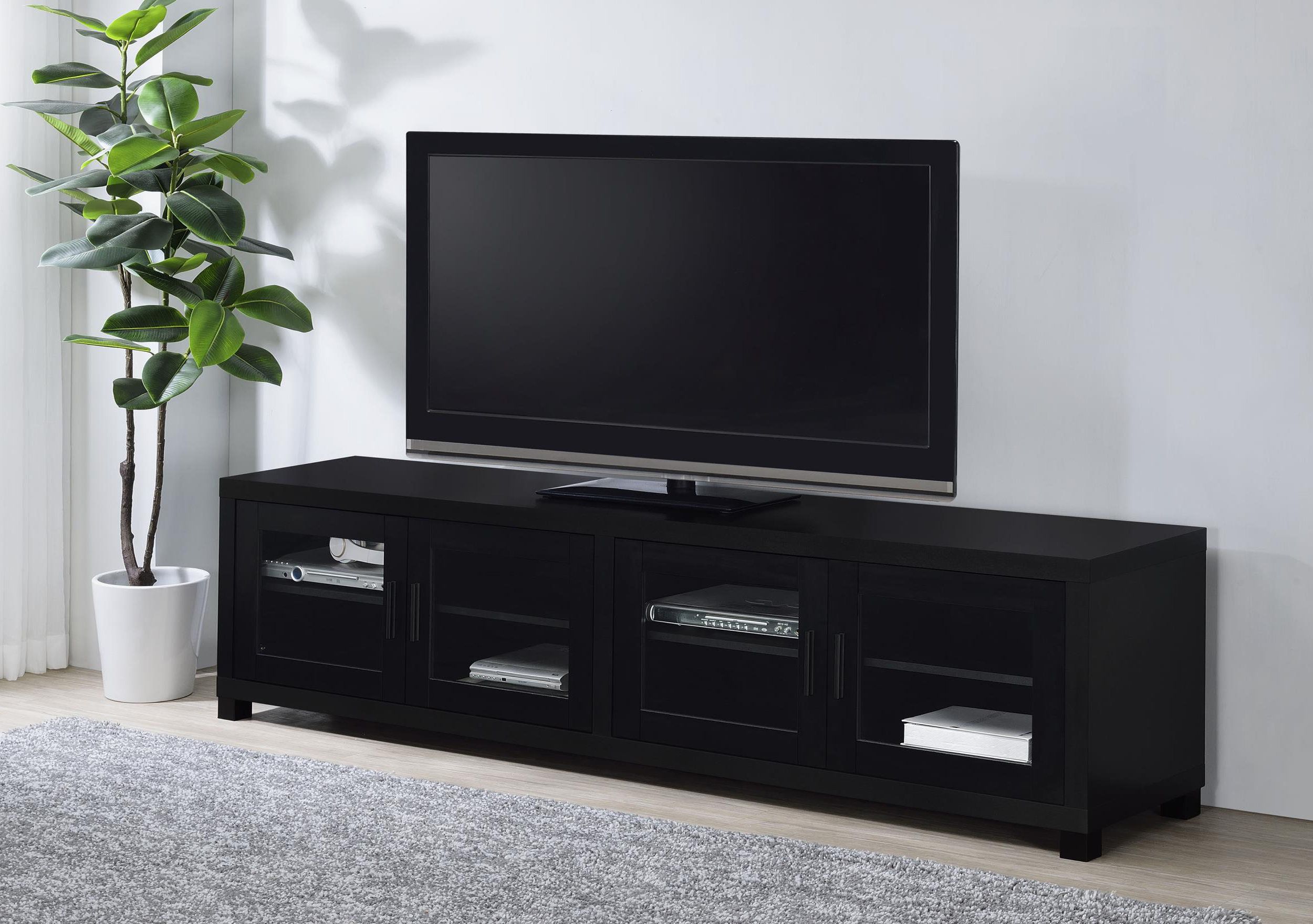 Lark Manor™ 4-Door Engineered Wood 79-Inch Tv Stand Black | Wayfair intended for Understanding the Design Principles Behind Modern Media Furniture