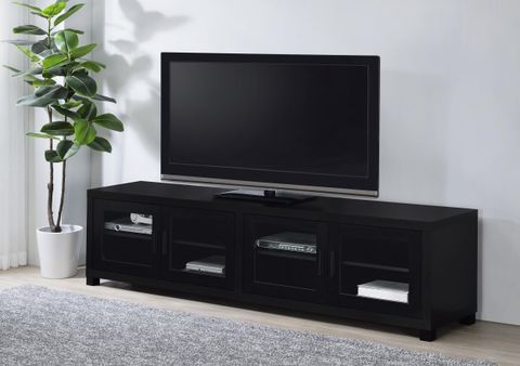Lark Manorâ„¢ 4-Door Engineered Wood 79-Inch Tv Stand Black | Wayfair intended for Understanding the Design Principles Behind Modern Media Furniture