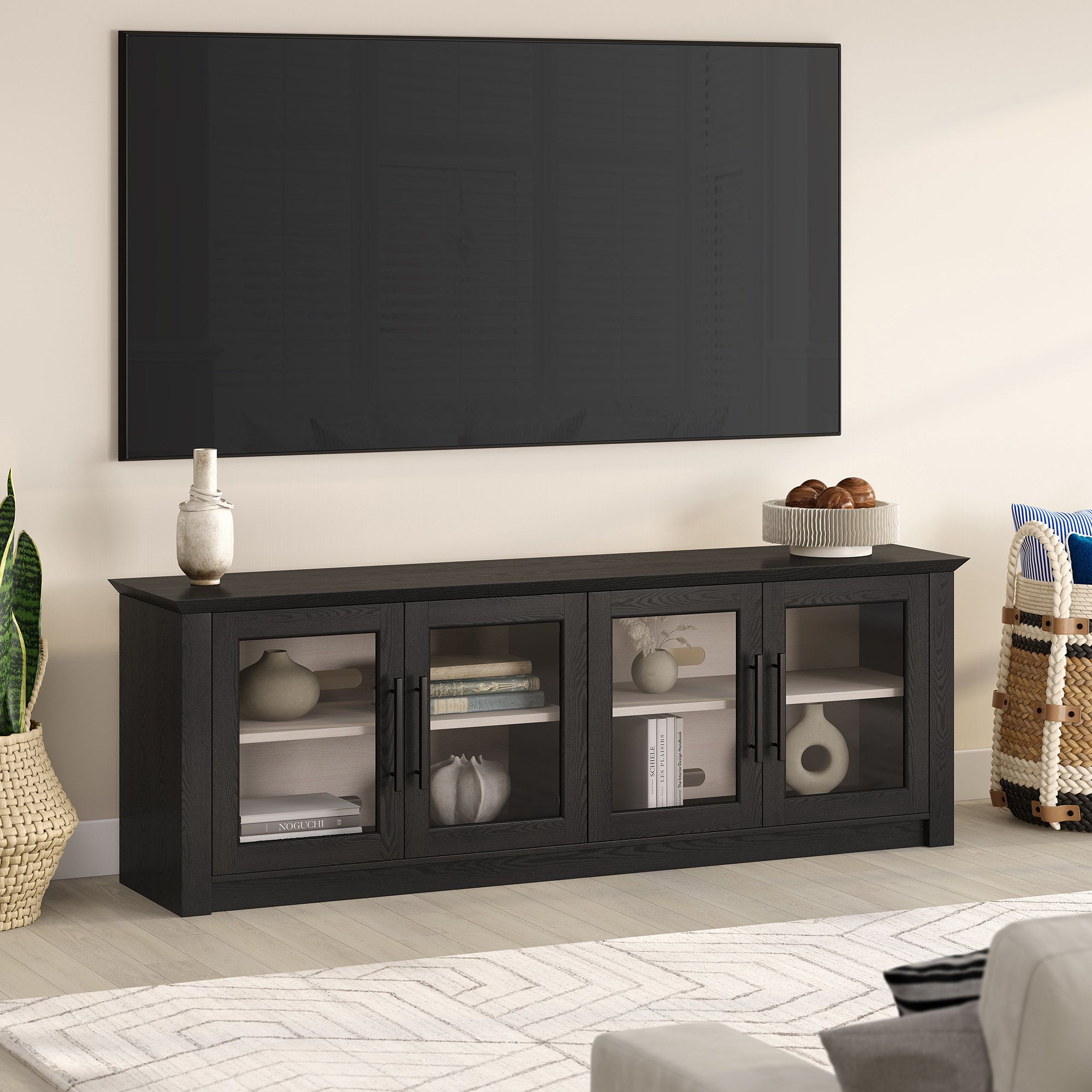 Lark Manor™ Diamante Rectangular Tv Stand For Tv's Up To 78&quot; With Glass ... regarding Designing Your Entertainment Zone Around the Holloway Rectangular TV Unit