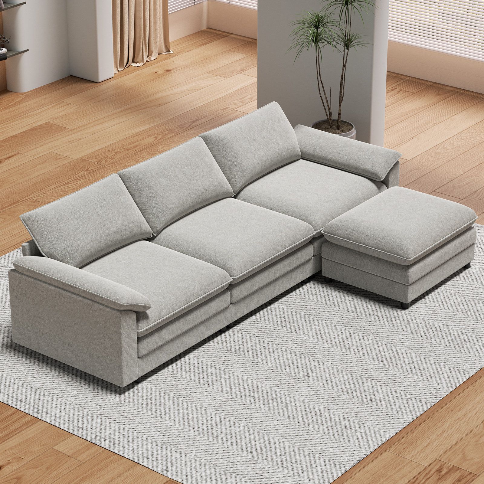 Latitude Run® 117&quot; L-Shaped 3-Seat Modular Sectional Sofa With ... inside Jasmine 3-Seater Modular Sofa In Performance Fabric, Cloud Gray