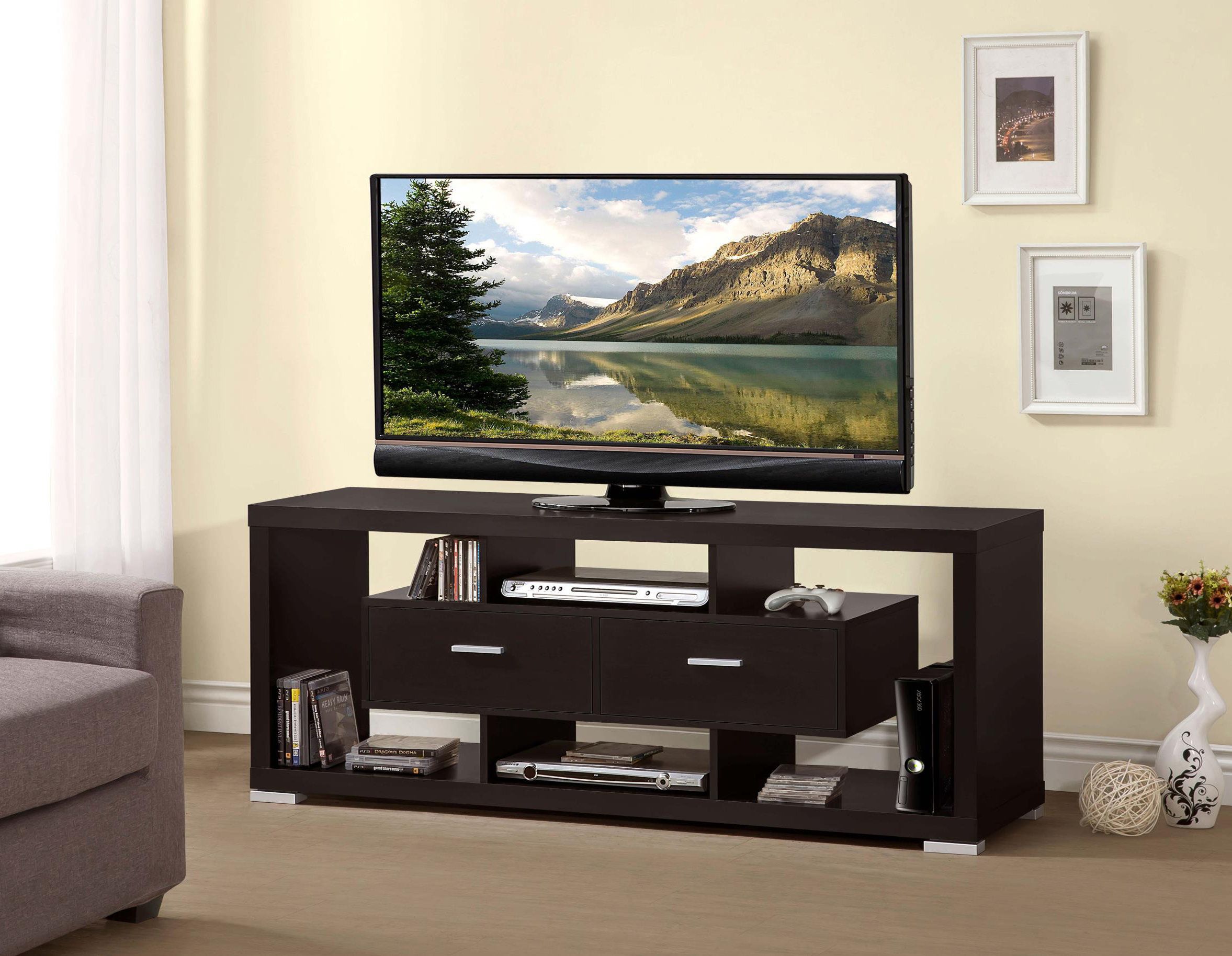 Latitude Run® 2-Drawer Engineered Wood 59&quot; Tv Stand Cappuccino | Wayfair for Unlock Your Living Room's Potential with the Elkton 59&quot; TV Stand