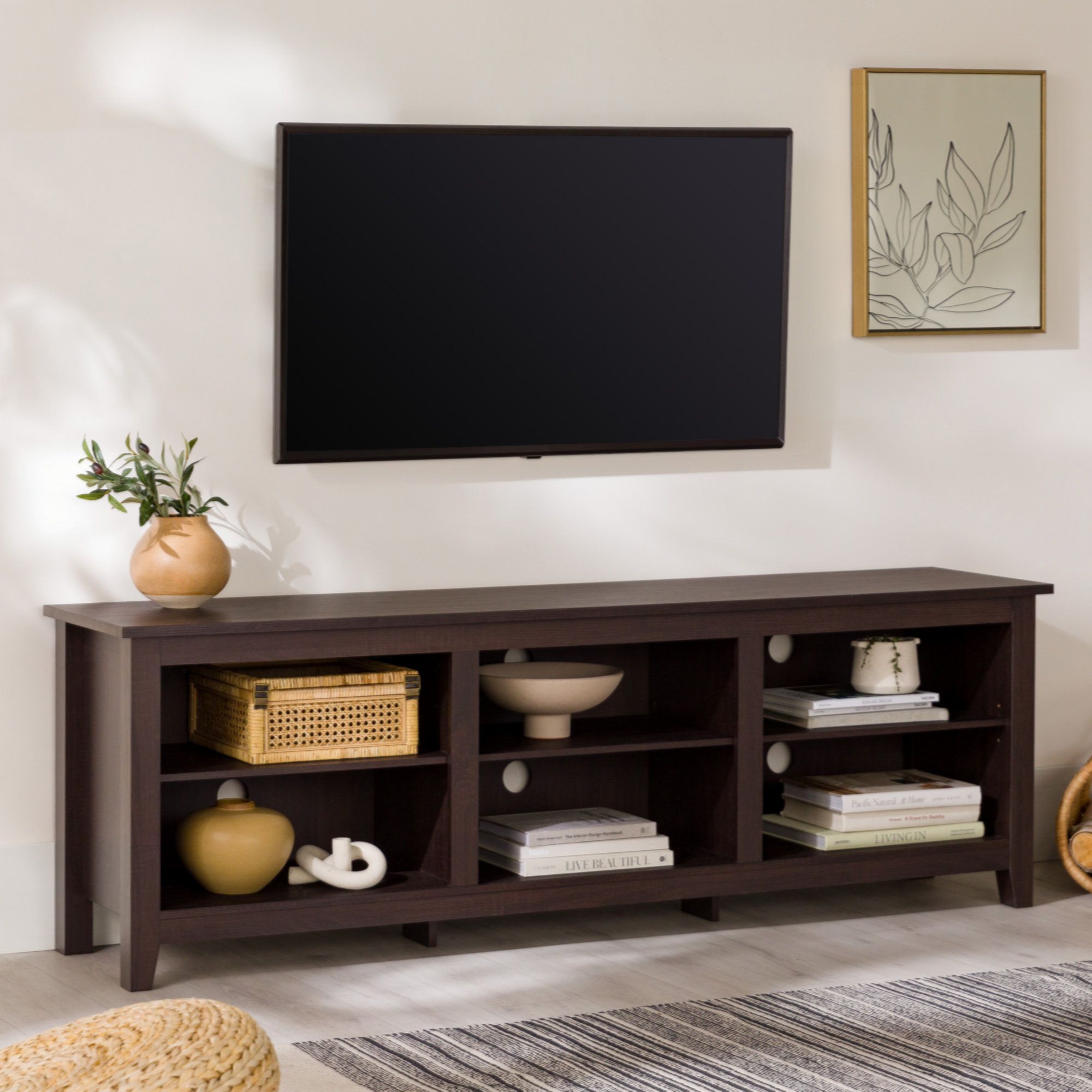 Latitude Run® Modern Transitional 3-Shelf Open Storage 70&quot; Tv Stand For ... throughout Transitional Black Tv Stand, Open Shelves &amp; Side Cabinets With Doors
