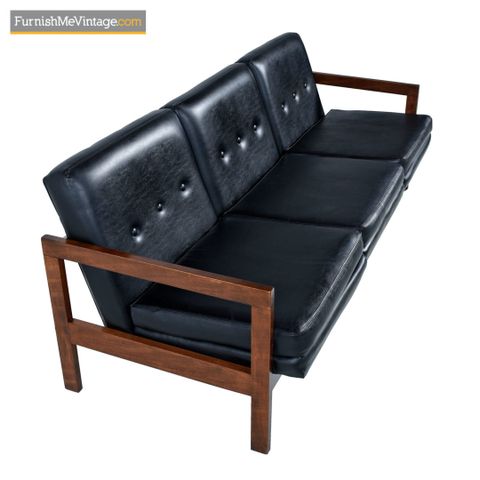 Leather Sofa Couch With Button Tufted Backs - Mid-Century Modern within Sofa Couch, Black, Leather, Mid Century Lounge