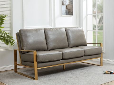 Leisuremod Jefferson Modern Design Leather Sofa With Gold Frame, Grey ... inside Designing Your Space with the Sleek LeisureMod Jefferson Sofa