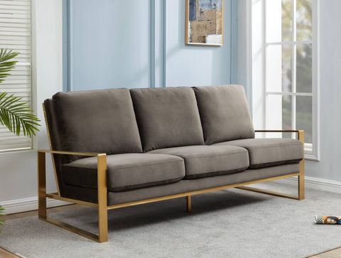 Leisuremod Jefferson Modern Velvet 3 Seater Sofa With Gold Frame ... intended for How Velvet Textures Transform the Aesthetic of Contemporary Furniture Design
