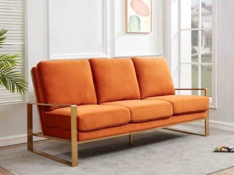 Leisuremod Jefferson Modern Velvet 3 Seater Sofa With Gold Frame ... regarding Leisuremod Jefferson Contemporary Modern Velvet Loveseat With Gold Frame,...