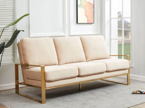 Leisuremod Jefferson Modern Velvet 3 Seater Sofa With Gold Frame ... with regard to Leisuremod Jefferson Contemporary Modern Velvet Loveseat With Gold Frame,...