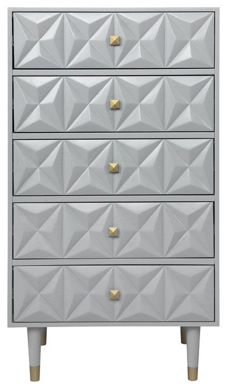 Linon Alick Wood Geo Texture 5 Drawer Chest With Gold Hardware In Gray ... for