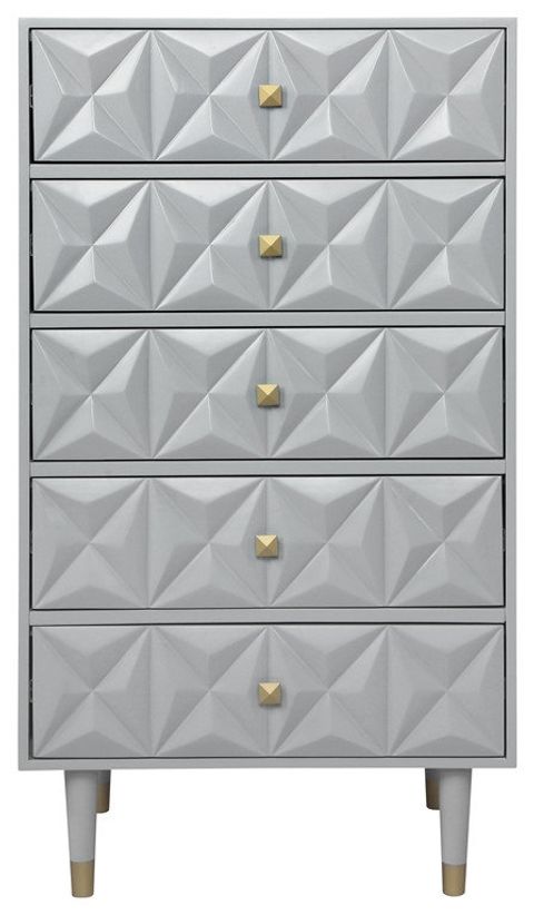 Linon Alick Wood Geo Texture 5 Drawer Chest With Gold Hardware In Gray ... for