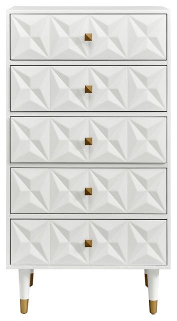 Linon Alick Wood Geo Texture 5 Drawer Chest With Gold Hardware In Gray ... regarding Tips for Styling Your Linon Alick Wood Dresser