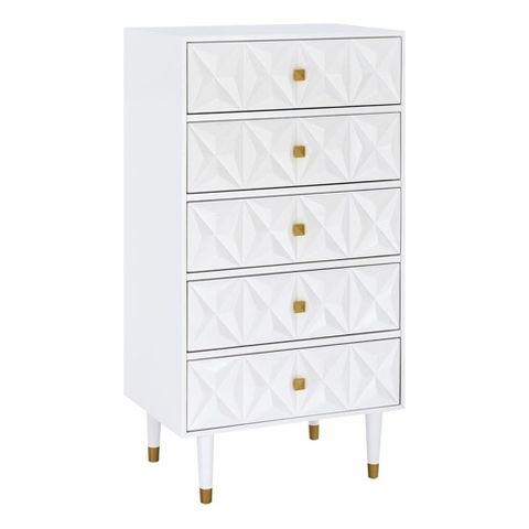 Linon Alick Wood Geo Texture 5 Drawer Dresser Chest Gold Hardware In ... inside Tips for Styling Your Linon Alick Wood Dresser