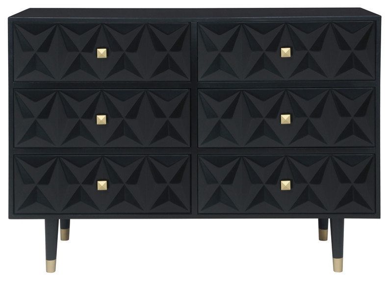 Linon Alick Wood Geo Texture 6 Drawer Dresser Gold Hardware In Glossy ... inside Tips for Styling Your Linon Alick Wood Dresser