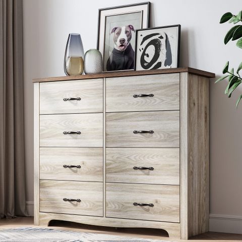 Linsy Home 8 Drawer Bedroom Dresser, Oak White Nursery Organizer, Big ... with regard to 8 Drawer Dresser