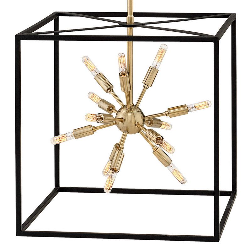 Lisa Mcdennon By Hinkley Aros 36-Light 3-Cube Open Frame Pendant, Black &amp; Warm Brass By Lisa ... with regard to Cuadro 6 Wide Open-Framed Pendant In Brass/No Shade