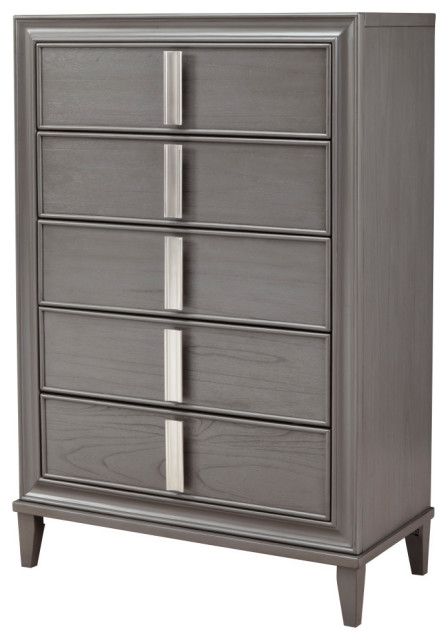 Lorraine 5 Drawer Chest, Dark Grey - Transitional - Dressers - By ... throughout Understanding the craftsmanship behind Alpine Furniture's Lorraine Wood 6 Drawer Dresser