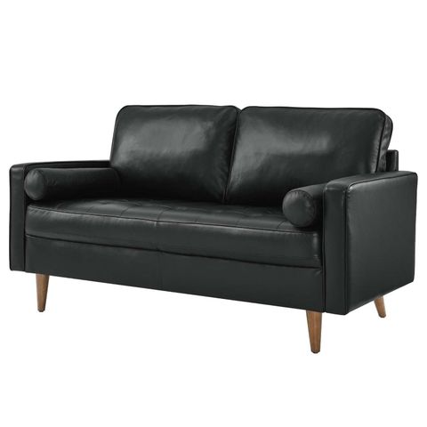 Loveseat Sofa Couch, Black, Leather, Mid Century Living Lounge Cafe ... regarding Sofa Couch, Black, Leather, Mid Century Lounge