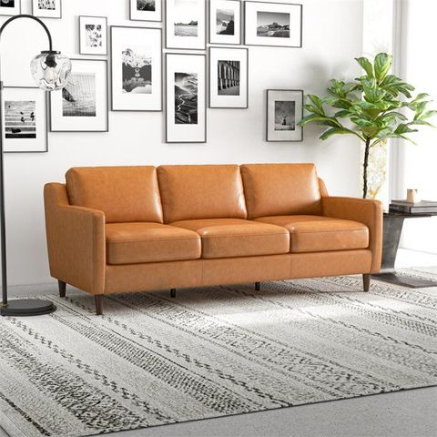 Madison Mid Century Modern Furniture Genuine Leather Cognac Tan Sofa ... with Madison Mid Century Modern Furniture Genuine Leather Couches In Cognac Tan