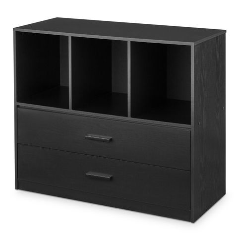 Mainstays 2-Drawer Dresser With 3 Open Cube Storage, Black - Walmart.com with regard to Sicilia Cabinet Dresser With 2 Drawers, Open Shelf, Rod, And 4 Casters, Black