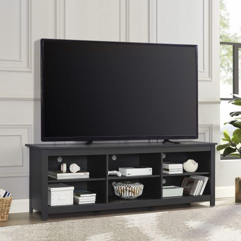 Mainstays Adjustable Shelf Tv Stand For Tvs Up To 70", Black Finish ... regarding Transitional Black Tv Stand, Open Shelves & Side Cabinets With Doors