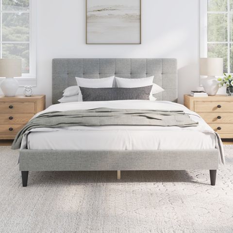 Mainstays Hillside Square Tufted Upholstered Queen Bed, Light Gray ... with regard to Insights from an Expert on Choosing the Right Upholstered Chest Valda's Light Gray Option