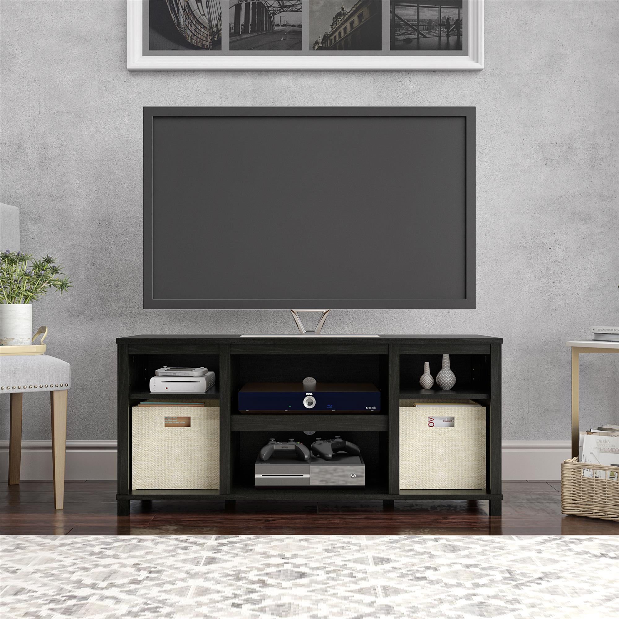 Mainstays Parsons Cubby Tv Stand For Tvs Up To 50&quot;, True Black Oak ... inside Edinburgh Tv Stand For Tvs Up To 50&quot; With Cabinet, 3 Shelves, And 5 Legs, Black