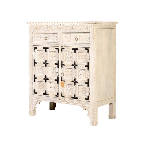 Mango Wood 2 Door 2 Drawer Carved Chest Of Drawers With Brass ... pertaining to Whitaker 2-Door Mango Wood Chest, Natural