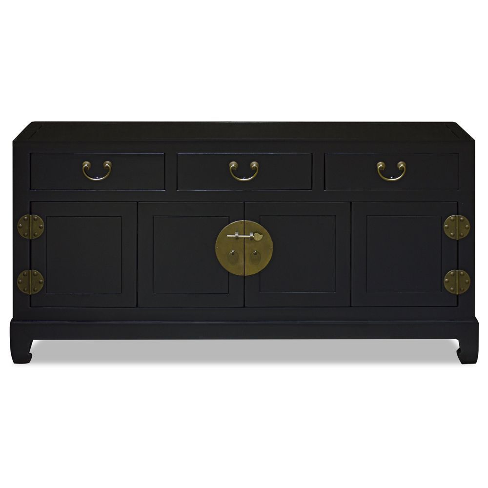 Matte Black Elmwood Bi-Fold Door Chinese Ming Media Cabinet | Media ... in Craftsmanship and Style Matte Black Elmwood Bi-Fold Doors Explained