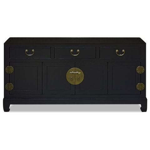 Matte Black Elmwood Bi-Fold Door Chinese Ming Media Cabinet | Media ... in Craftsmanship and Style Matte Black Elmwood Bi-Fold Doors Explained
