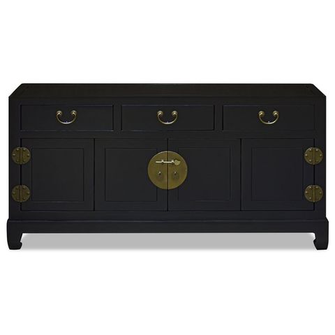 Matte Black Elmwood Bi-Fold Door Chinese Ming Media Cabinet | Media ... within Matte Black Elmwood Bi-Fold Door Chinese Ming Media Cabinet