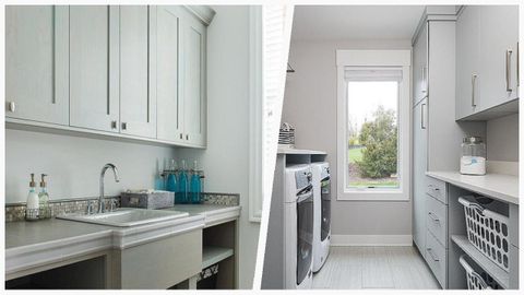 Maximizing Laundry Space With Quartzite & Tile Designs | Designer ... in Beyond Beige Discover 8 Ways to Inject Color into Your Laundry Space
