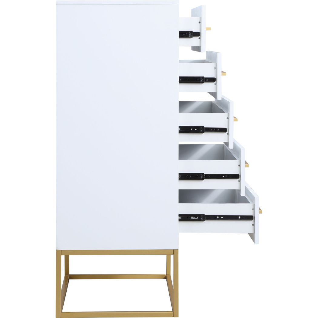 Maxine 5-Drawer Wood Chest With Brushed Gold Metal Legs &amp; Handles By ... pertaining to Exploring the Craftsmanship Behind the Maxine Wood Chest Dark Cherry Finish