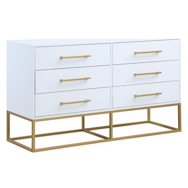 Maxine Wood Dresser With Durable Brushed Gold Metal Base - Contemporary ... in Maxine Wood Chest With Durable Brushed Gold Metal Base, Dark Cherry Finish