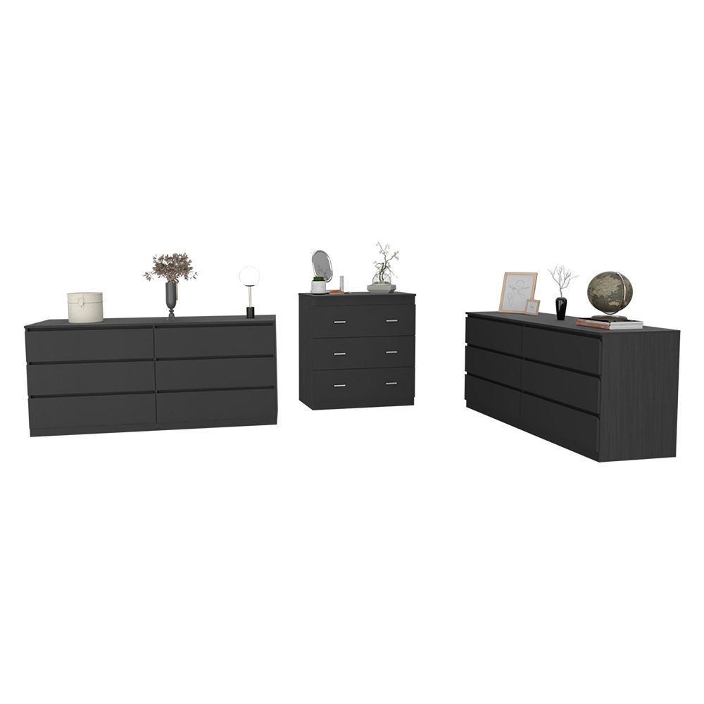 Medway 3 Piece Bedroom Set, 2 Cocora 6 Drawer Double Dressers + Capri Three Drawer Dresser in Cocora 6 Drawer Double Dresser, White