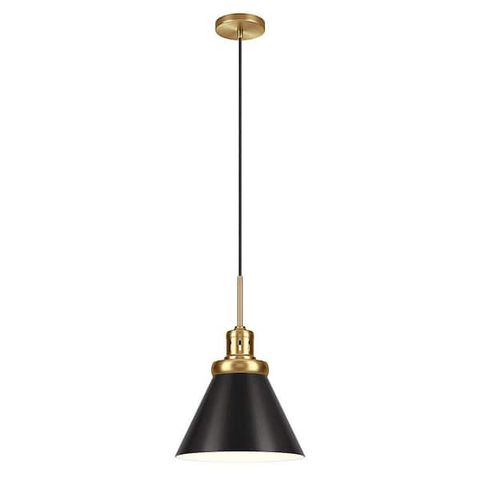 Meyer&Cross Zeno 12 In. 1-Light Brushed Brass/Blackened Bronze Pendant ... inside Zeno 8.5 Wide Pendant With Metal Shade In Blackened Bronze/Blackened Bronze