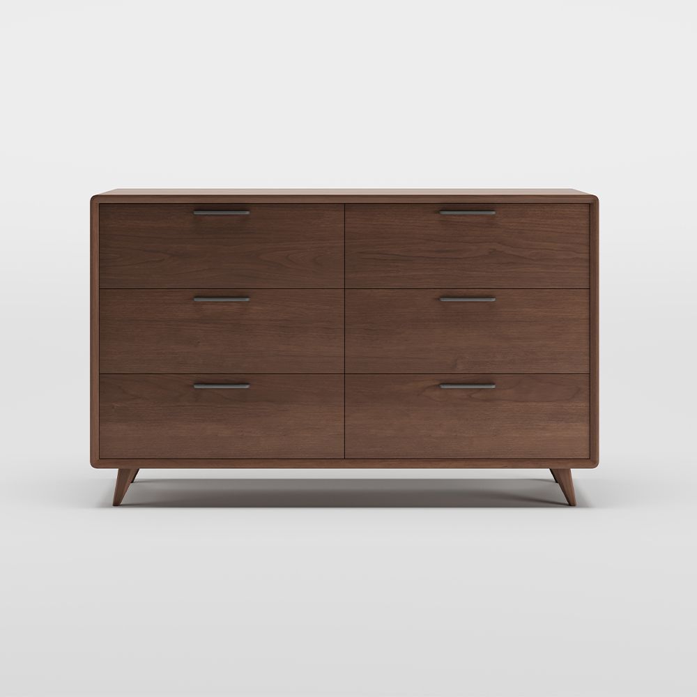 Mid-Century Modern 6-Drawer Chest: Walnut Veneer throughout Webster Mid Century Modern Walnut Dresser With 6 Drawers