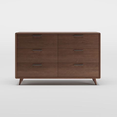 Mid-Century Modern 6-Drawer Chest: Walnut Veneer throughout Webster Mid Century Modern Walnut Dresser With 6 Drawers