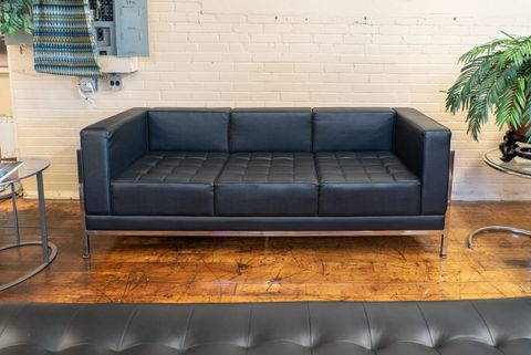 Mid-Century Modern Black Leather Sofa • Peartree Office Furniture with regard to How to Incorporate a Statement Black Leather Couch into Your Contemporary Living Space