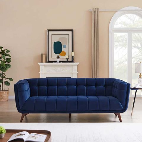 Mid Century Modern Blue Velvet Sofa | Baci Living Room with Elegance Contemporary Sofa In Blue Velvet With Acrylic Legs