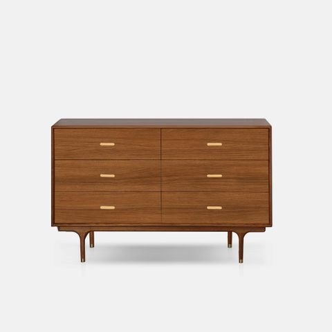 Mid Century Modern Dresser With Wood Dresser With 6-Drawer, Walnut ... in Dann Foley Six Drawer Dresser Walnut Wood Veneer