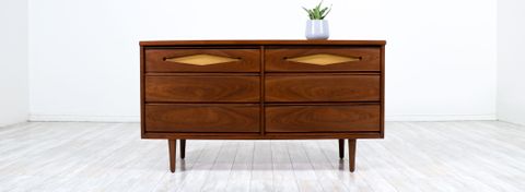 Mid-Century Modern Walnut Dresser With Lacquered Accent Drawers ... throughout Abelard Mid-Century Walnut Dresser