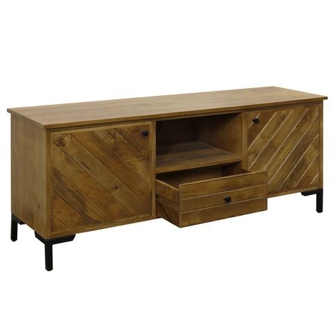 Millwood Pines Plankwood Media Cabinet - Solid Mango Wood - Light Brown ... regarding Designing with Natural Plank Media Cabinets for a Warm Home
