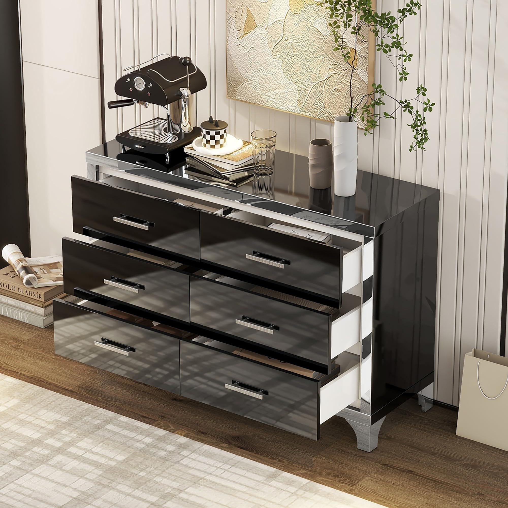 Mirrored Dresser With Drawers in Exploring the Versatility of the Bailee 60&quot; Black Mirrored Chest