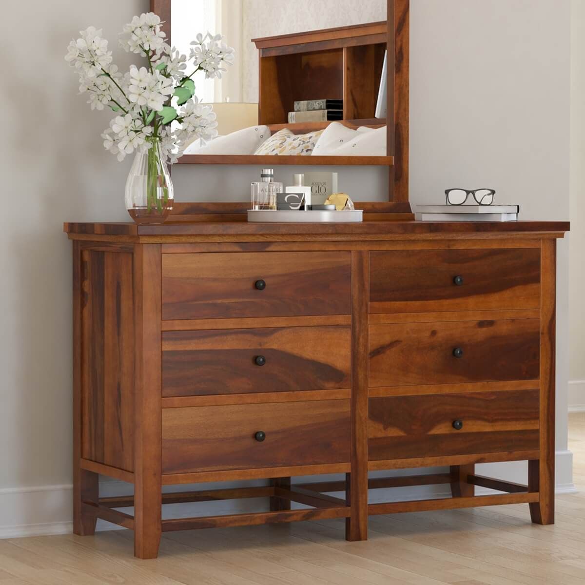 Mission Modern Solid Wood 6 Drawer Bedroom Double Dresser – Artofit with 61&quot; Brown Solid Wood Six Drawer Double Dresser