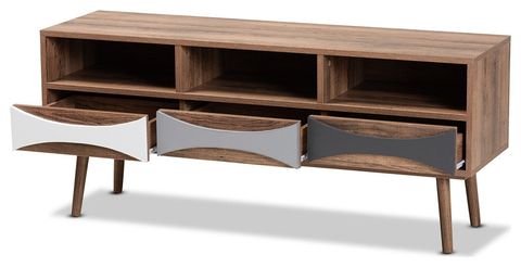 Modern And Contemporary Natural Brown Finished Wood Metal 3-Drawer Tv ... inside Modern And Contemporary Oak Brown Finished Wood 1-Drawer Tv Stand