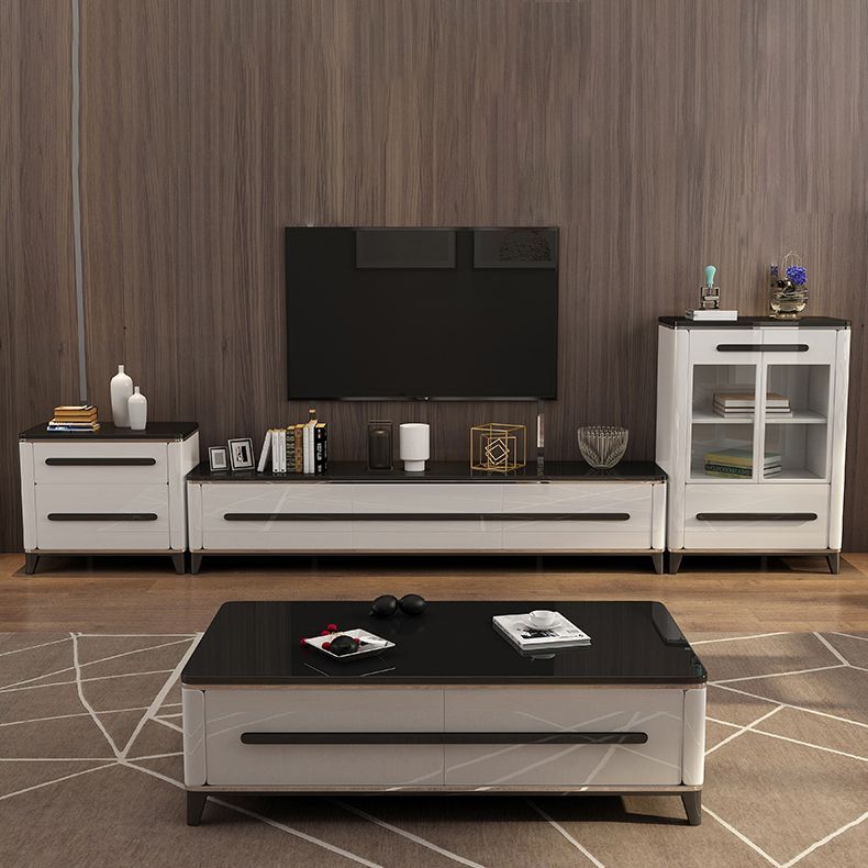 Modern Classic White/Black Style Wood High Gloss Tempered Glass Top ... regarding Modern Style Tv Stand With Adjustable Length, Black &amp; White