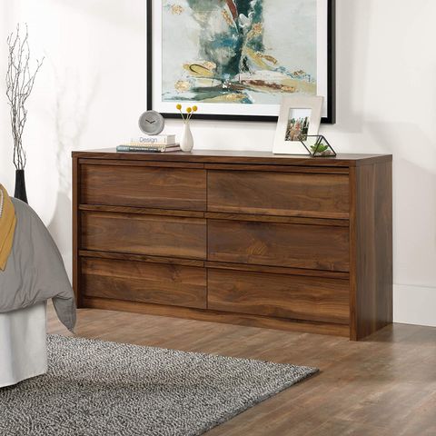 Modern Double Dresser, 6 Spacious Drawers With Integrated Pulls, Grand ... within Beyond Aesthetics Discovering the Craftsmanship in Walnut Double Dressers