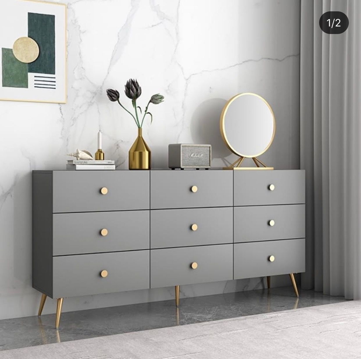 Modern Gray Dresser With Gold Handles pertaining to Goldsmith Modern Contemporary Dark Gray/Gold Dresser
